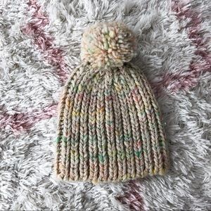 NWOT Madewell Tan Multi Color PomPom Beanie